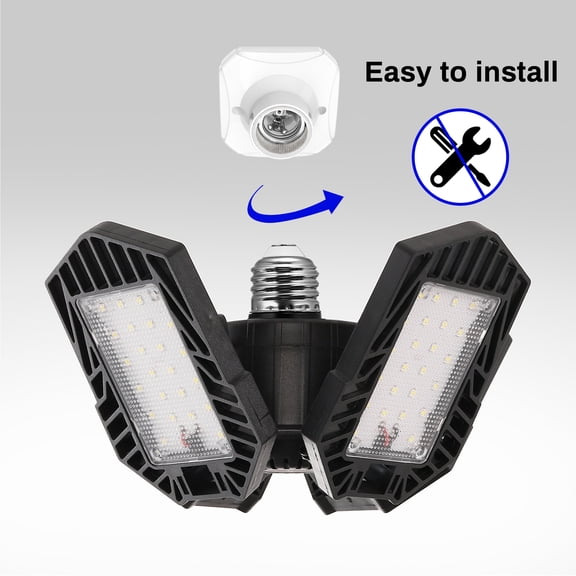 YANSUN 4-Panel LED Garage Light 6000K Daylight Ceiling Light Black Deformable Shop Light for Garage Basement Workshop E26