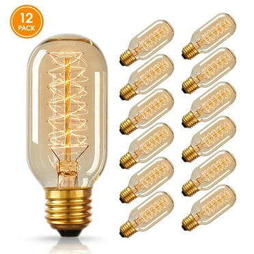 YANSUN 40 Watts Edison Light Bulb, 2700K Warm White 240LM E26 Base Retro Industrial Style T45 Tubular Amber Light Filament Bulb for Decor Dimmable 12 Pack