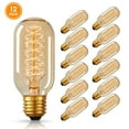 thumbnail image 1 of YANSUN 40 Watts Edison Light Bulb, 2700K Warm White 240LM E26 Base Retro Industrial Style T45 Tubular Amber Light Filament Bulb for Decor Dimmable 12 Pack, 1 of 5