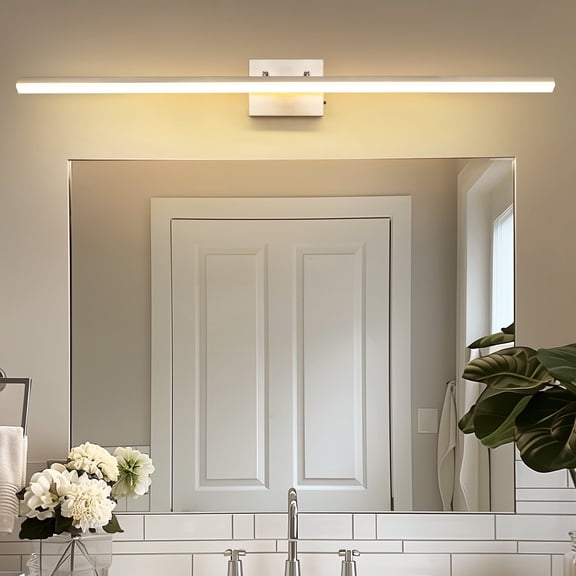 YANSUN 48-in 46W 1-Light Nickel Integrated LED Modern/Contemporary Vanity Light, Bathroom Wall Sconce for Mirror