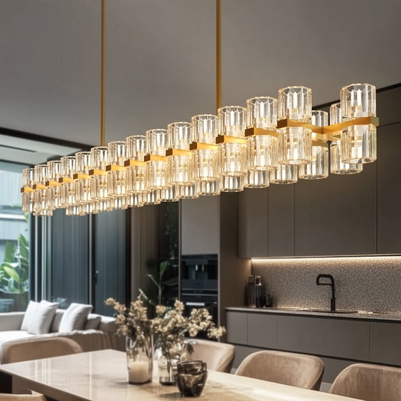YANSUN 53 in 60-Light Gold Rectangular K9 Crystal Chandelier for Dining Room, Living Room, Foyer