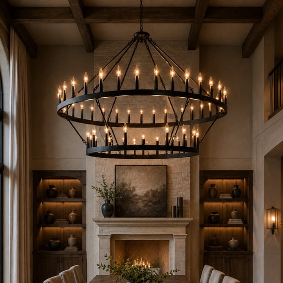 YANSUN 54-Light Candle Chandelier, 60" Oversized Round Tiered Chandelier with E12 Base (Bulbs Not Included), Matte Black Finish for Large Living Room, Foyer, Restaurant