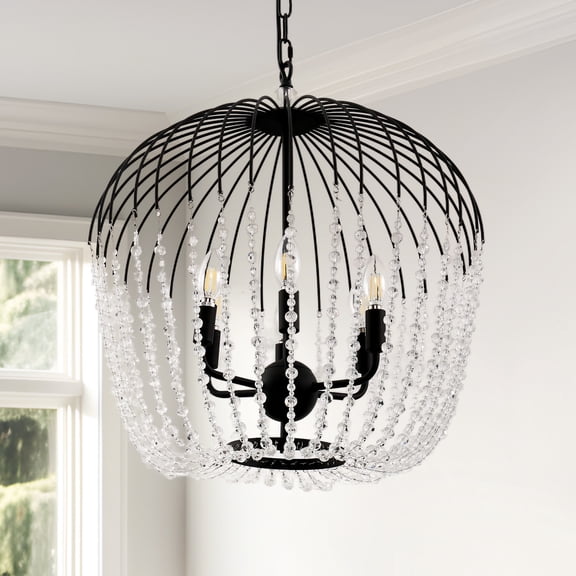 YANSUN 6-Light Black Crystal Pendant, Unique Statement Chandelier with E12 Base, No Bulbs Included