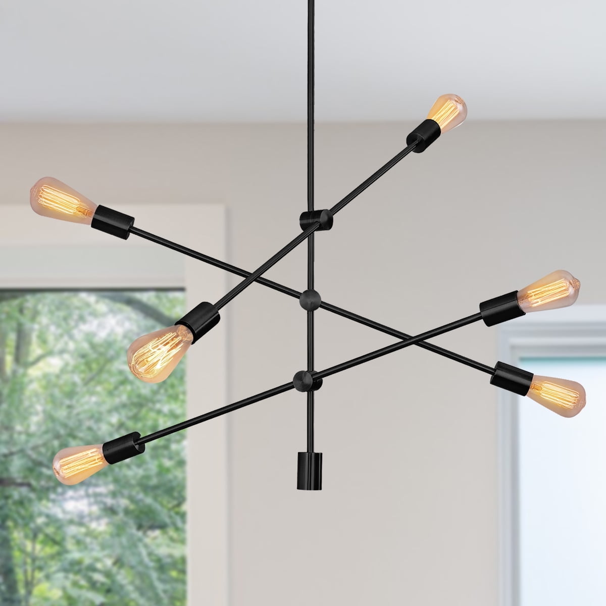 Black Metal 6-Light Sputnik Chandelier Pendant