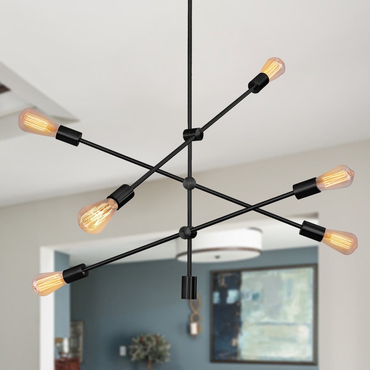 Black Metal 6-Light Sputnik Chandelier Pendant