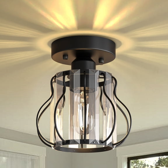 YANSUN 7.1 in Modern Triangular Crystal Flush Mount Ceiling Light, Metal Welded Shade, 1-Head Traditional for Hallway Entryway Bedroom