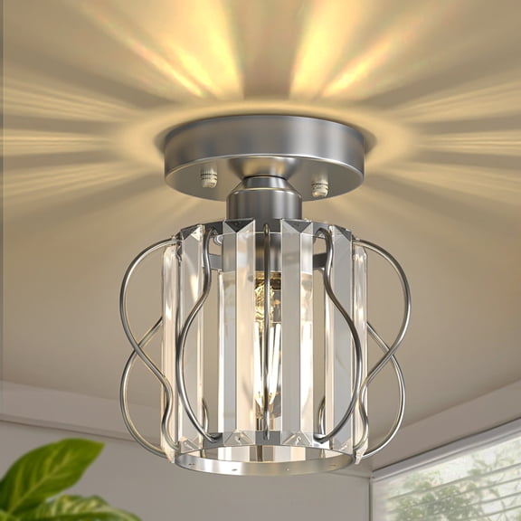 YANSUN 7.1 in Small Flush Mount Ceiling Light with Crystal Shade, Chrome Finish, E26 Base for Hallway, Entryway, Closet (Bulb Not Included)