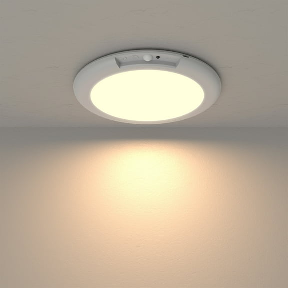 YANSUN 7.5 in 1-Light 3CCT White Round Dimmable Rechargeable Motion Sensor Integrated LED Flush Mount Ceiling Light with Remote, for closets, showers, hallways, stairs, porches, patios