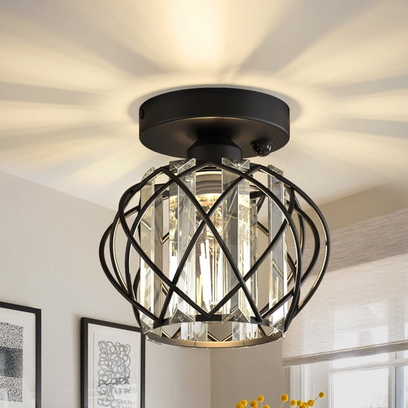 YANSUN 7.5 Modern Ceiling Light with Motion Sensor, 120 Detection & Crystal Strips, E26 Base for Hallway, Entryway, Staircase, Pantry (Bulb Not Included)