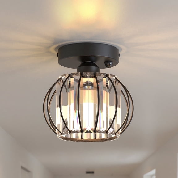 YANSUN 7 in 1 Light Black Semi Flush Mount Ceiling Light with Motion Sensor, Modern Light Fixture for Entryway, Closet, Kitchen, Bedroom, Hallway