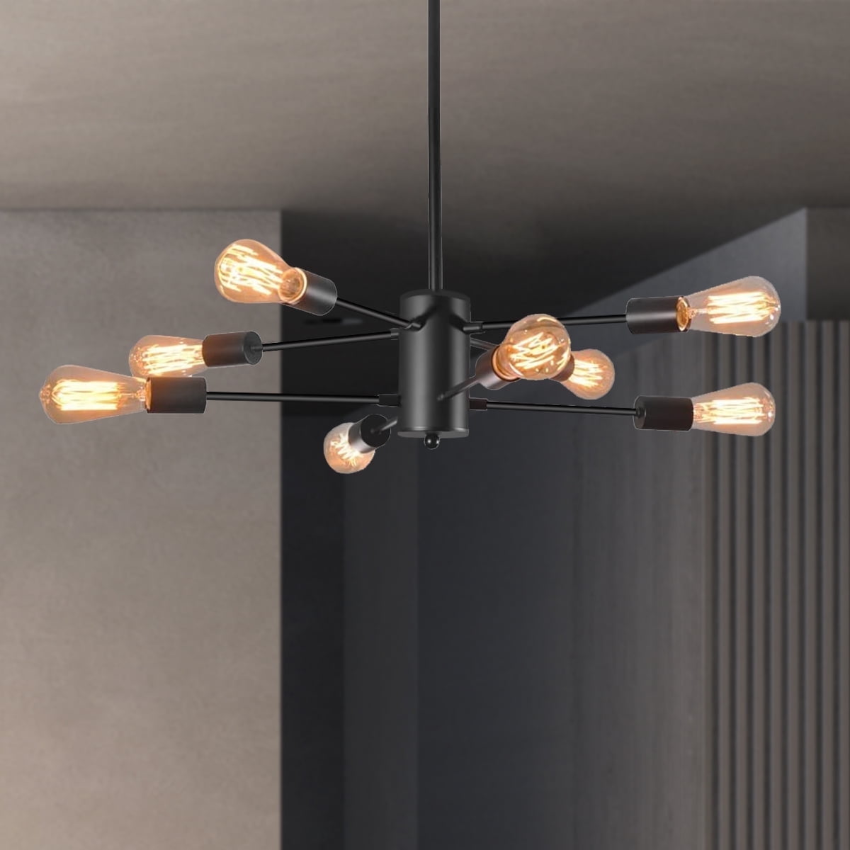 8-Light Black Metal Sputnik Chandelier with Adjustable Arms