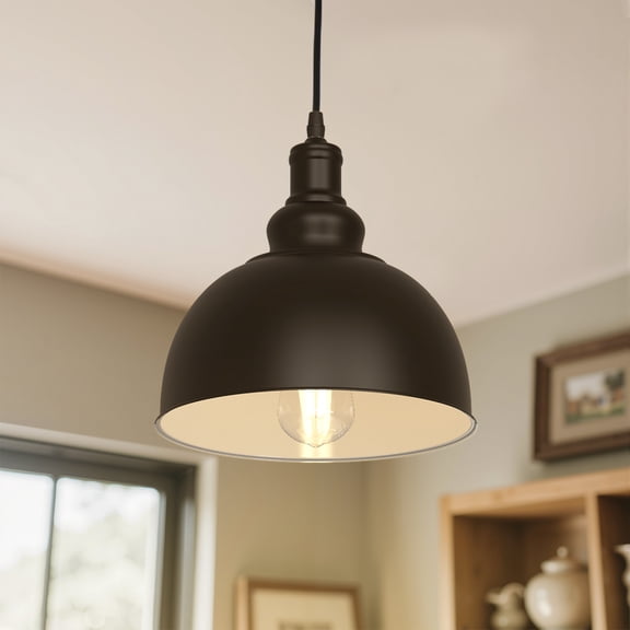 YANSUN 9.8 in 1-Light Pendant Lighting Vintage Industrial Fixtures, Farmhouse Pendant Lamp with Metal Shade, for Hallway Kitchen Island Dining Room E26 Bulb Base