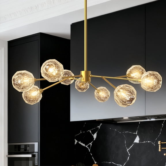YANSUN 9-Light Gold Chandelier with Clear Glass Shades, Adjustable Height 30 Inch Wide Modern Classic for Dining Room Living Room