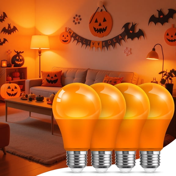 YANSUN 9W LED A19 Colored Light Bulb, E26 Base, Orange, 60W Equivalent, for Halloween Decor, Mood Lighting, Parties