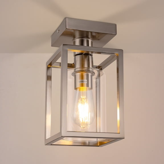 YANSUN Brushed Nickel Semi Flush Mount Ceiling Light Fixture, Ceiling Light E26 Base MAX 60W, Metal Housing, Bulbs NOT Included, 1-Pack, for Foyer Entryway Kitchen Bedroom Dining Room