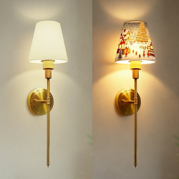 YANSUN Christmas Battery Operated Wall Sconce Set of 2, Wireless Remote Control Dimmable Wall Light Easy to Install, Sconce Wall Decor Set of 2 for Bedroom, Living Room, Gold, 23.6in