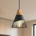 thumbnail image 1 of YANSUN Farmhouse Pendant Light with Wood & Metal Shade, Adjustable Height Matte Black Hanging Lamp for Kitchen Island Dining Room, 1 of 8