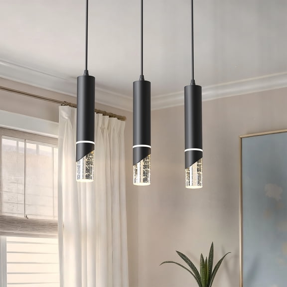 YANSUN Industrial Adjustable Single Pendant Light with Crystal Column, Modern Farmhouse for Kitchen Island Dining Room
