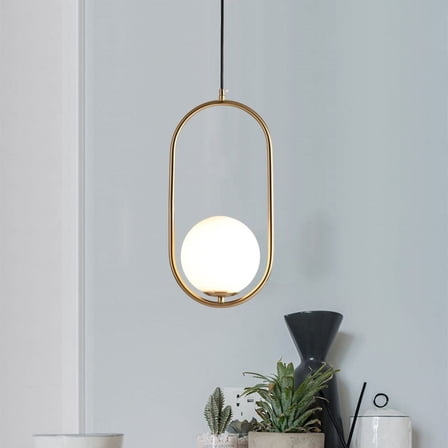 YANSUN Modern Gold Globe Pendant Light Mid Century Chandelier ,Single Milk Glass Round Hanging Lighting Lamp Mini Farmhouse Kitchen Island Lighting,Gold