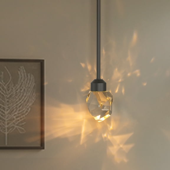 YANSUN Modern Gold Pendant Light 1-Light LED Diamond Hanging Light Fixture, 5W Integrated LED, 3000K Warm Light, Luxury Minimalist Ceiling Light for Kitchen Island, Dining Room, Bedroom