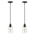 thumbnail image 1 of YANSUN Modern Pendant Light Fixtures, Matte Black E26 Base with Clear Seeded Glass Shade for Bar, Dining Room, Bedroom, Living Room, 2 Pack, 1 of 8