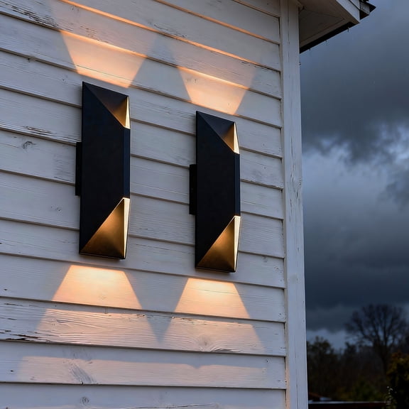 YANSUN Modern Square Outdoor Wall Sconces, Black Metal Up & Down Lighting with Dusk-to-Dawn Sensor, Set of 2 for Porch, Patio, and Entryway