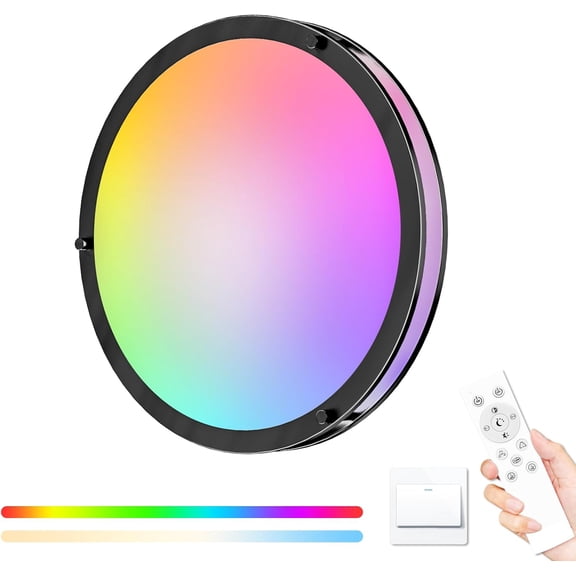 YANTON 13 Inch RGB Flush Mount Ceiling YANTONs with Remote, 24W 3000K-6500K&Dimmable, LED YANTON Fixture with NYANTONtYANTON and Timer for Bedroom Livingroom Bathroom-Black