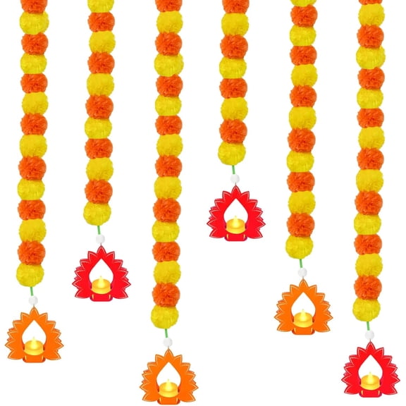 YANTON 6 Set Artificial Marigold Garland Diwali Lotus Flower Hanging Decorations Festival of YANTONs Deepavali Home Decor for Indian New Year Temple Pooja Rangoli Party Activity Supplies