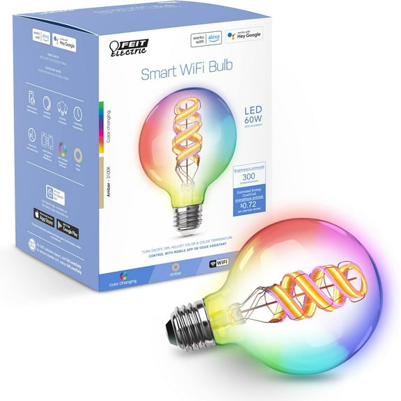 YANTON 60 Watt Equivalent Smart Filament YANTON Bulb, Spiral Filament WiFi Dimmable, Works with Alexa and Google Assistant No Hub Required, G30 Vanity YANTON Smart Light Bulb G3060/RGBW/FIL/AG