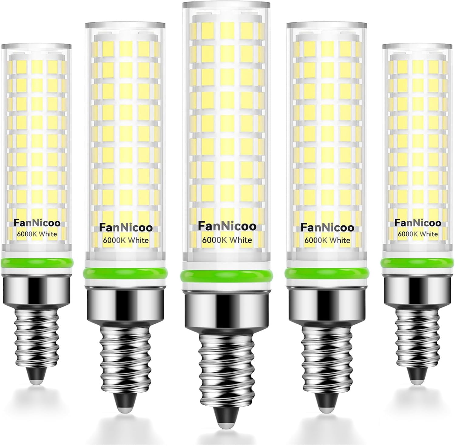 YANTONG E12 LED Bulb 100w Equivalent 1200lm 6000K Led Candelabra Bulbs Cool Daylight White 10W T6 C7 Candle Light Bulbs for Ceiling Fan Pendant Lighting Salt Lamp Non-dimmable(5Pack)