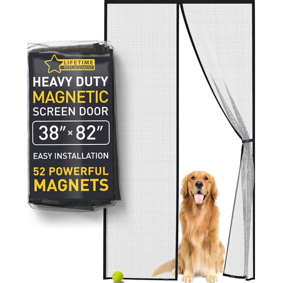 YANTON Magnetic Screen Door - Bugs Out, Breeze in - 9min Install Auto-Sealing Heavy Duty Double Stitched Mesh, 52 Magnets, Hands Free Sliding & Patio Doors Net, Pet & Kid Friendly, 38 x 82 Inch