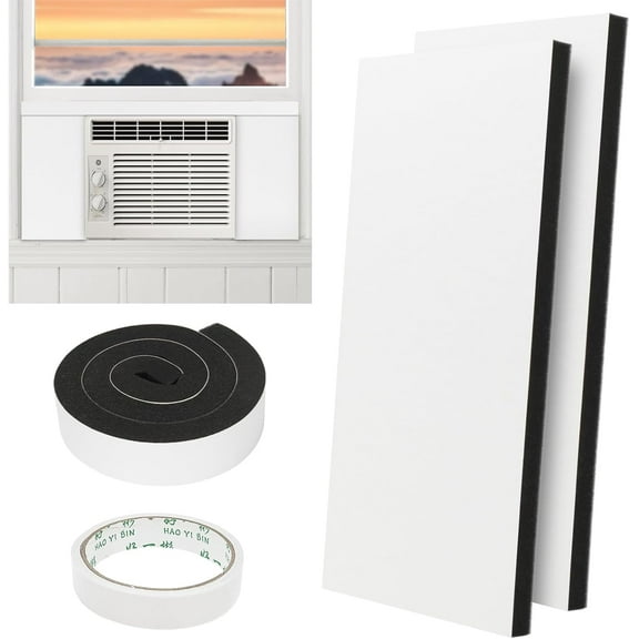 YANTON Window Air Conditioner Insulation Foam Panels, AC Side Surround Panels Kit with Top Seal Strip for AC Unit Indoor 2 Pack