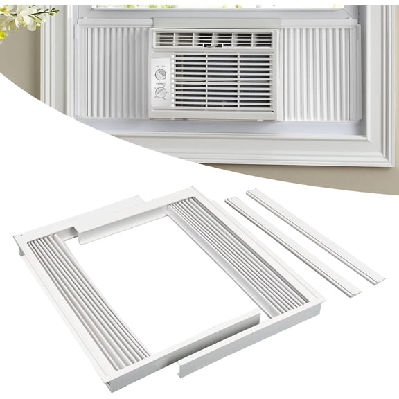 YANTON Window Air Conditioner Side Panel with Frame, Fit Most 8,000 BTU Units, Room AC Accordion Filler Curtain Kit RYANTONlacement, Include Window AC Side Panels & Frames