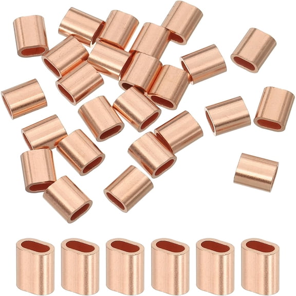 YANTONG 1/16"(2mm) Wire Rope Stop Sleeve, Copper Crimping Loops Sleeve Oval Crimp Ferrules for Wire Rope and Cable Ferrule, Gold 25Pcs