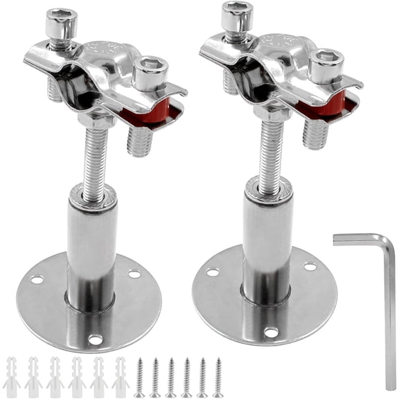 YANTONG 1/2 Inch 304 Stainless Steel Wall Mount Ceiling Pipe Supports with Screws, Adjustable Ceiling Mount Clamp Bracket Kit for Dia 19mm Diameter Pipes PVC Metal Water Pipe Tube Fitting, Set of 2