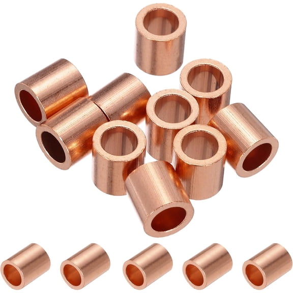 YANTONG 1/4"/ 6mm Wire Rope Stop Sleeve, 10 Pack Copper Crimping Loop Sleeve End for Wire Rope Cable Ferrule, Gold Tone