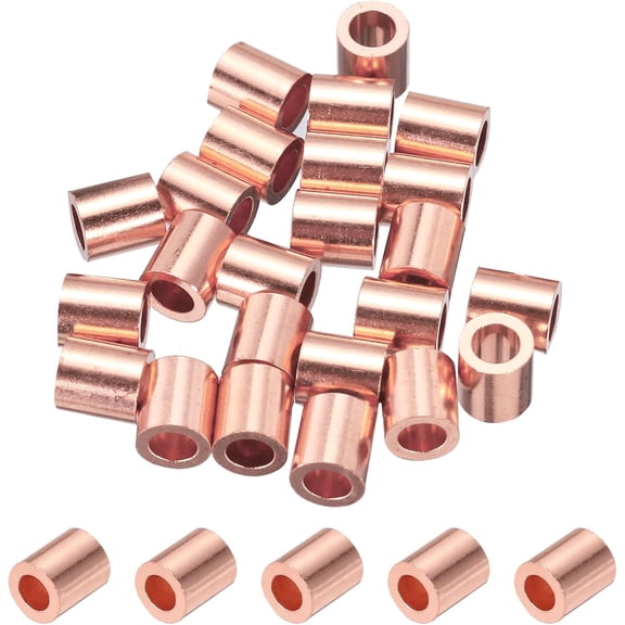 YANTONG 1/8"/ 3mm Wire Rope Stop Sleeve, 25 Pack Copper Crimping Loop Sleeve End for Wire Rope Cable Ferrule, Gold Tone