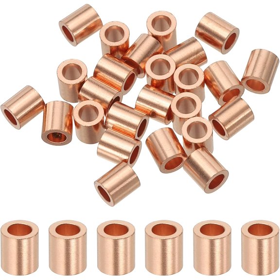 YANTONG 1/8"(3mm) Wire Rope Stop Sleeve, Copper Crimping Loops Sleeve Round Crimp Ferrules for Wire Rope and Cable Ferrule, Gold 25Pcs