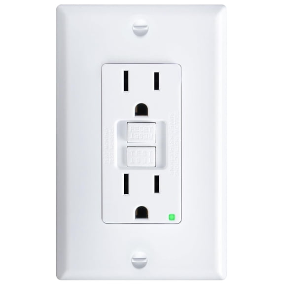 YANTONG 1 Pack GFCI Outlet 15 Amp with Thinner Design, Non-Tamper Resistant, Self-Test GFI Receptacles with LED Indicator, Wall Plates and Screws Included, Indoor, ETL Listed, White