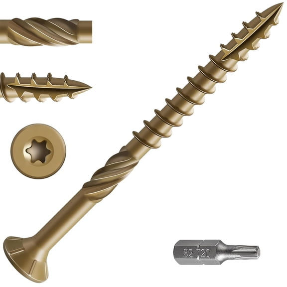 YANTONG #10 * 3" Deck Screws, (68pcs) 1 lbs.Exterior Wood Screws, Rust Resistant Epoxy Coated, Bronze, T20 Star Bit