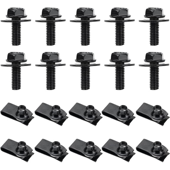 YANTONG 10 PCS Car Body Bolt & U-Nut Kit, Hex Screw U Nut Clip for Fender Bumper Hood Shield Panel Radiator, Universal Automotive Push Pull Metal Fastener Retainer, Car Accessories (20 PCS)