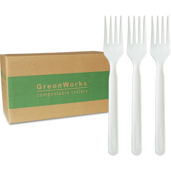 YANTONG 1000 Count 7" Heavy-duty Compostable Forks, BPI Certified Large Bulk Disposable Cutlery Fork