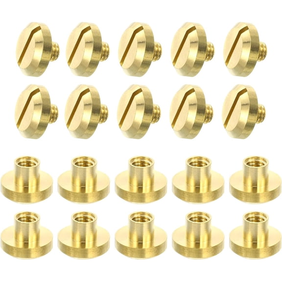 YANTONG 10Sets Brass Chicago Screw Fasteners, 5mm Concave Screw Back Binding Post Nail Stud Rivets Fastener for DIY Leathercraft