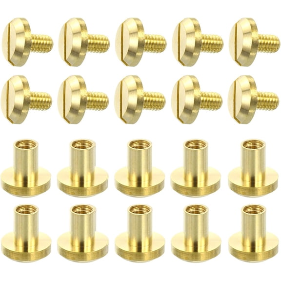 YANTONG 10Sets Brass Chicago Screw Fasteners, 6mm Concave Screw Back Binding Post Nail Stud Rivets Fastener for DIY Leathercraft