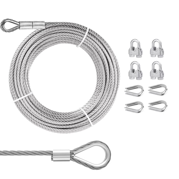 YANTONG 10ft 3/16" Stainless Steel Wire Rope with 7x19 Strands, 4000lbs Breaking Strength, Loops for Zipline, Boat Lift, Decking Rails