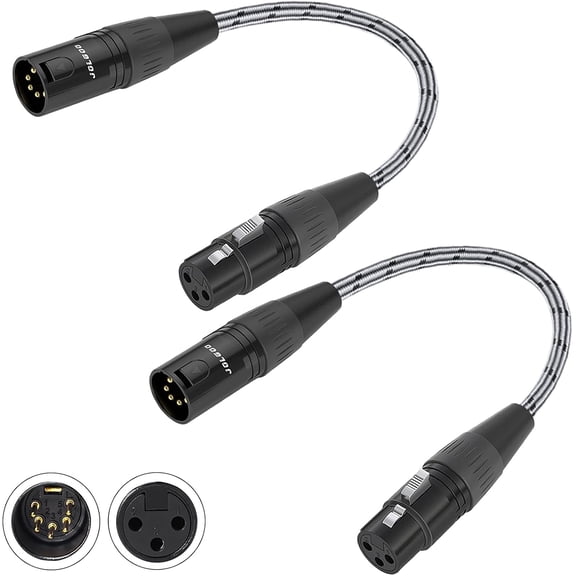 YANTONG 12 Inch 2-Pack DMX Cable Adapter, 5 Pin XLR Male to 3 Pin XLR Female, for DMX Lighting Fixtures and Pro Audio Equipment