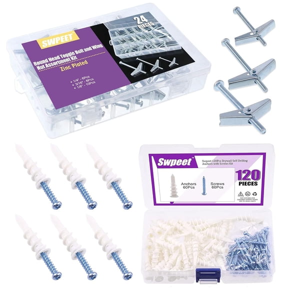YANTONG 124Pcs Toggle Bolt and Wing Nut Kit and Self Drilling Drywall Anchors with Screws Kit, for Hanging and Mounting