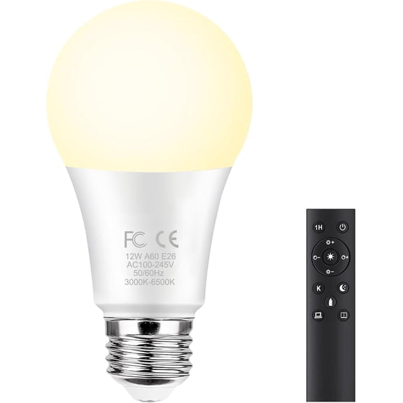 YANTONG 12W A60 Smart Light Bulb with a 2.4GHz Remote Control,Color Changing Led Bulb,Stepless Dimmable 2700-6500K,100W Incandescent Lamp Equivalent,1000LM CRI>80,E26 Base,Home Decor,1 Bulb & Remote