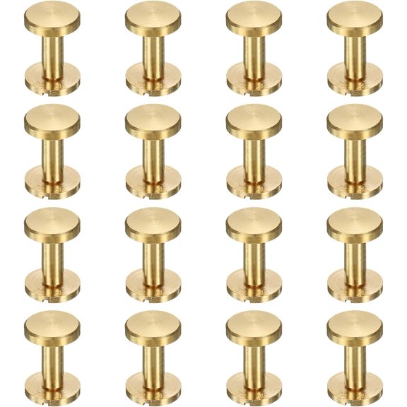 YANTONG 16 Pcs Brass Chicago Screws 16mm Height Flat Head Screw Binding Rivets Post Nail Stud Rivets Fastener for DIY Leather Craft Belt Purse Strap