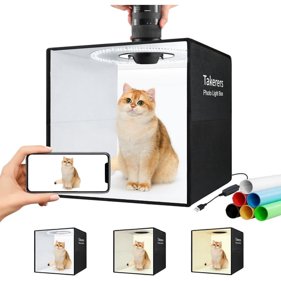 YANTONG 16"x16"x16" Photo Studio Light Box Photography Booth with 120 LEDs, 3000-5700k Adjustable, 6 Color Backdrops, Dimmable Folding Shooting Tents for Product